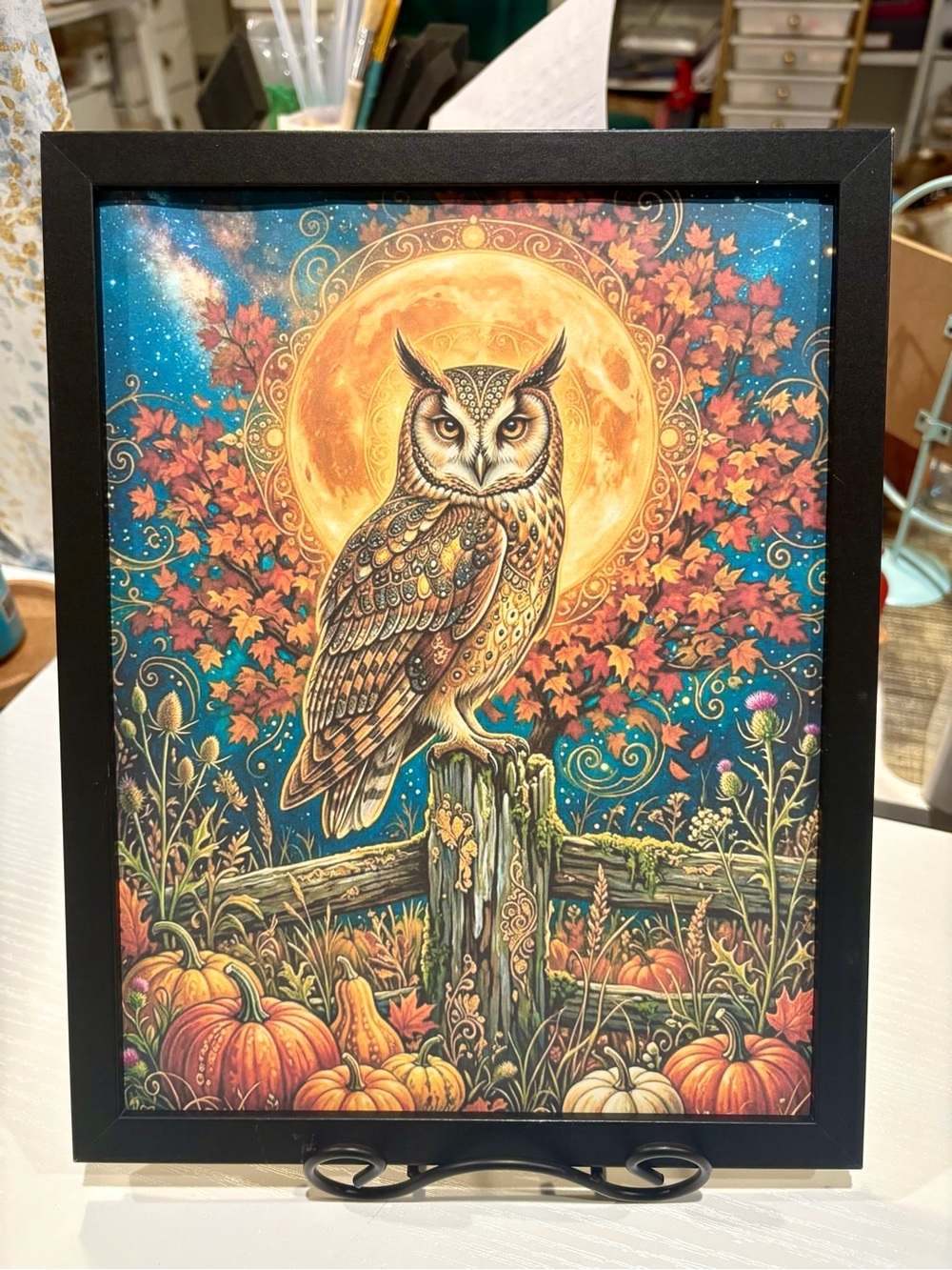 Autumn Moon Owl Framed 8x10 Art Print